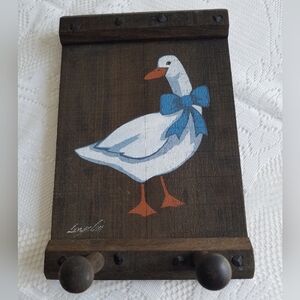 Beautiful Farmhouse Handpainted Goose Wood Wall Plaque  Coat Towel Rack Country